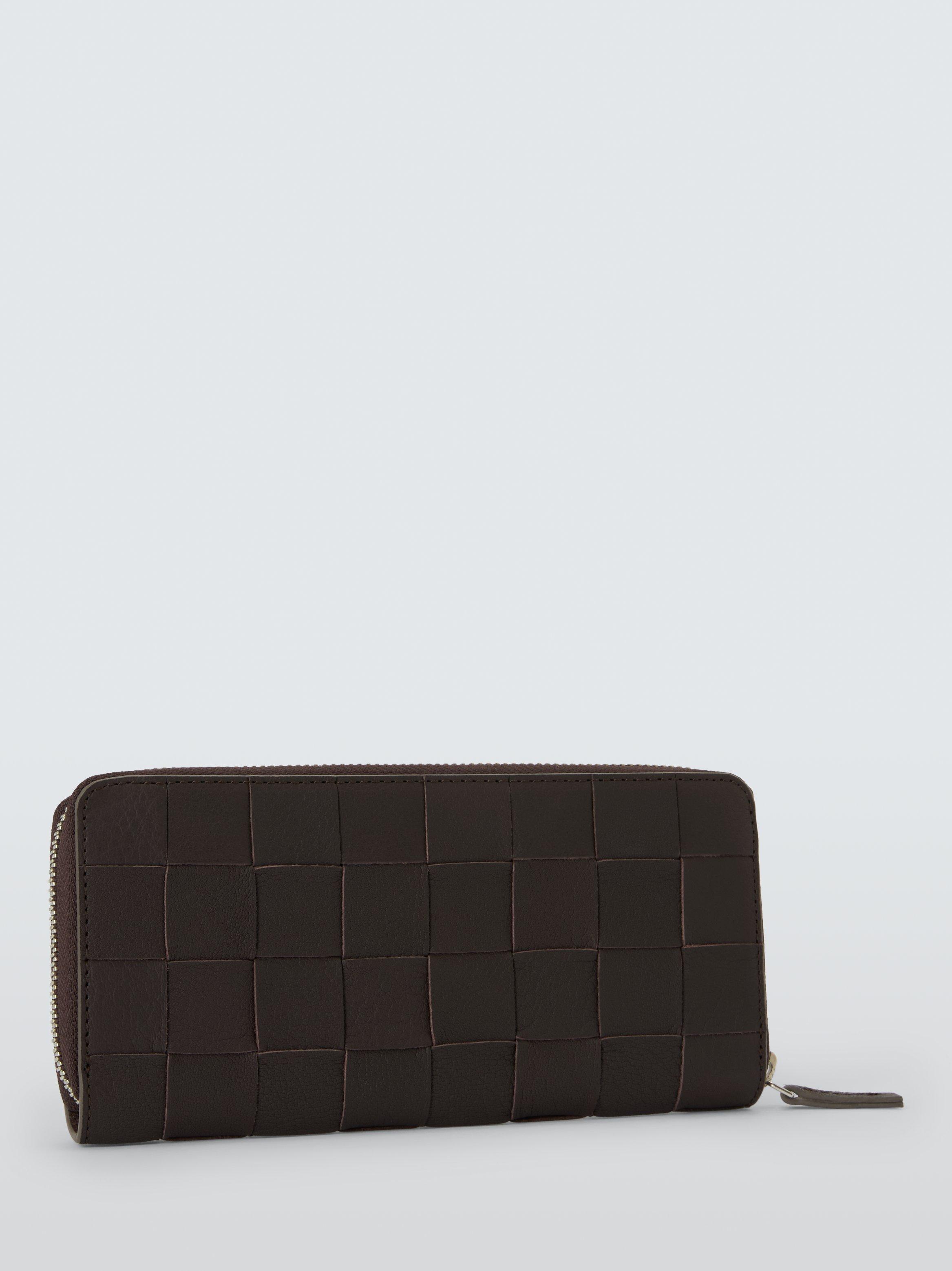 Product image 2 of 4, which shows Dragon Diffusion Woven Leather Zipped Purse, Dark Brown