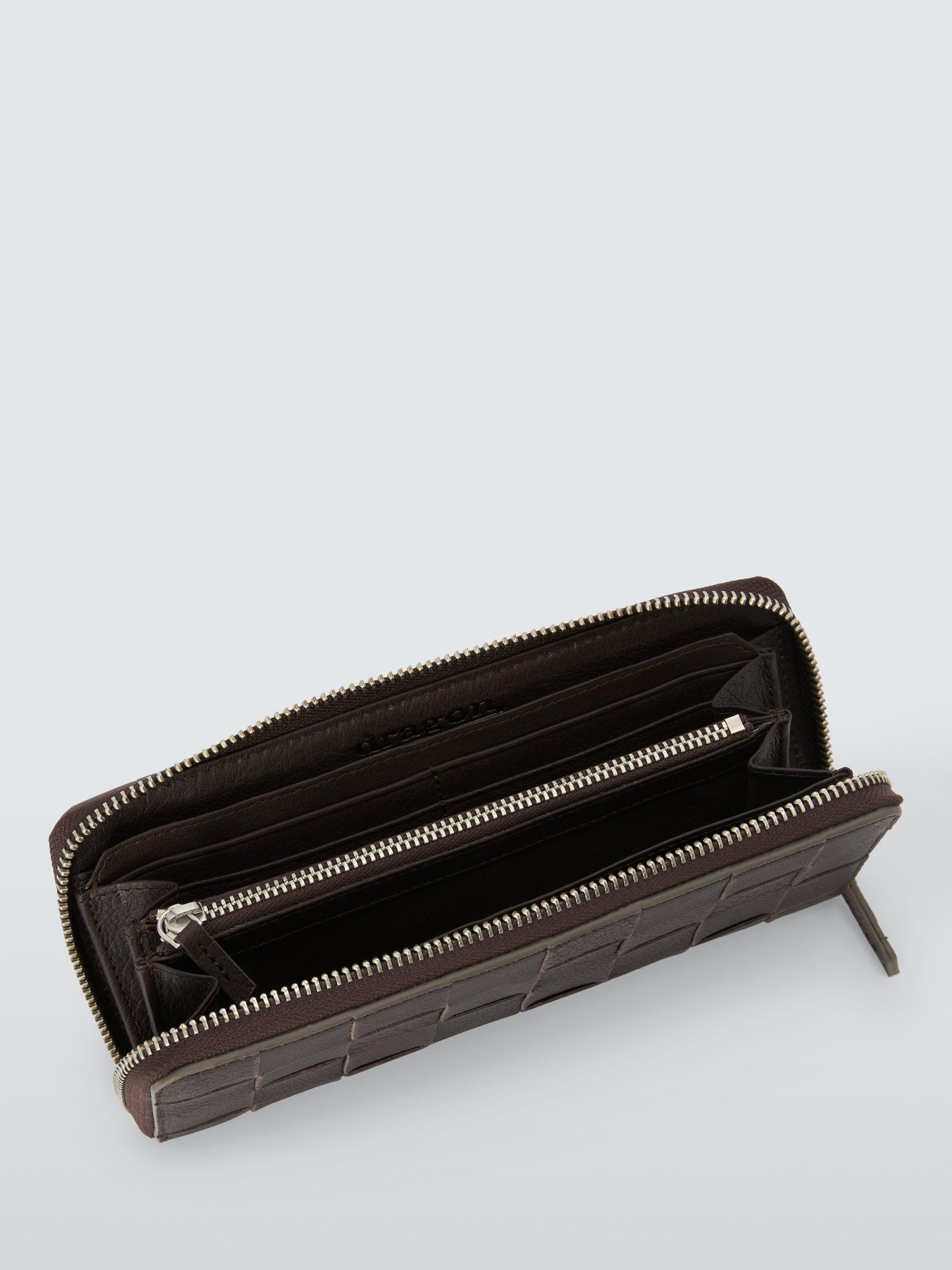 Product image 3 of 4, which shows Dragon Diffusion Woven Leather Zipped Purse, Dark Brown