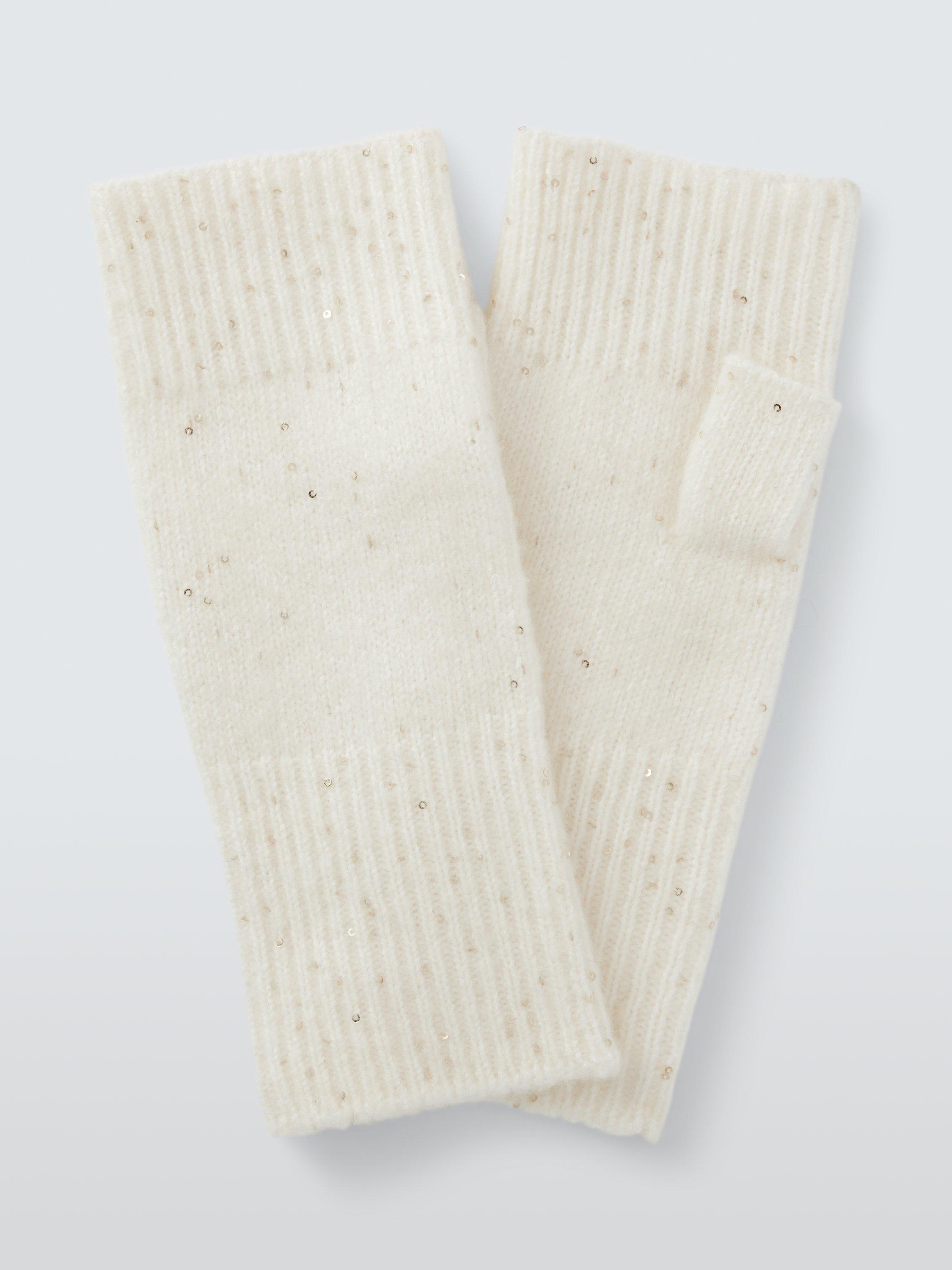 Product image 1 of 2, which shows John Lewis Sequin Cashmere Blend Handwarmers, Ivory