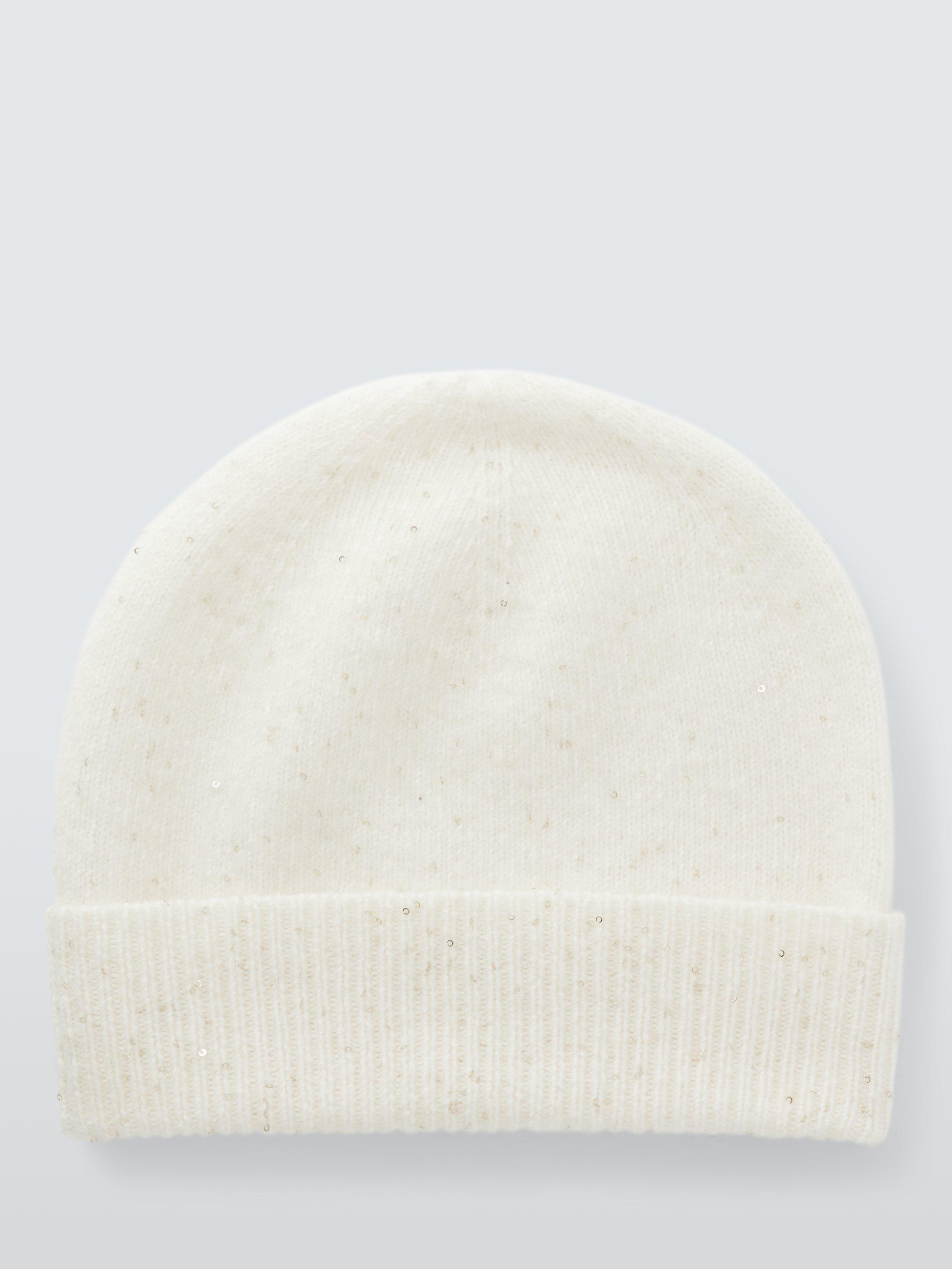 Product image 2 of 4, which shows John Lewis Sequin Cashmere Blend Beanie Hat, Ivory