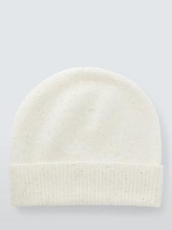 John Lewis Sequin Cashmere Blend Beanie Hat, Ivory - view 2, Ivory