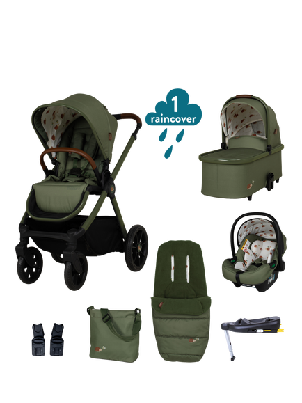 Cosatto Giggle 4 Pushchair, Carrycot, Accessories and Tote i-Size Baby Car Seat with Base Bundle, Hoglet
