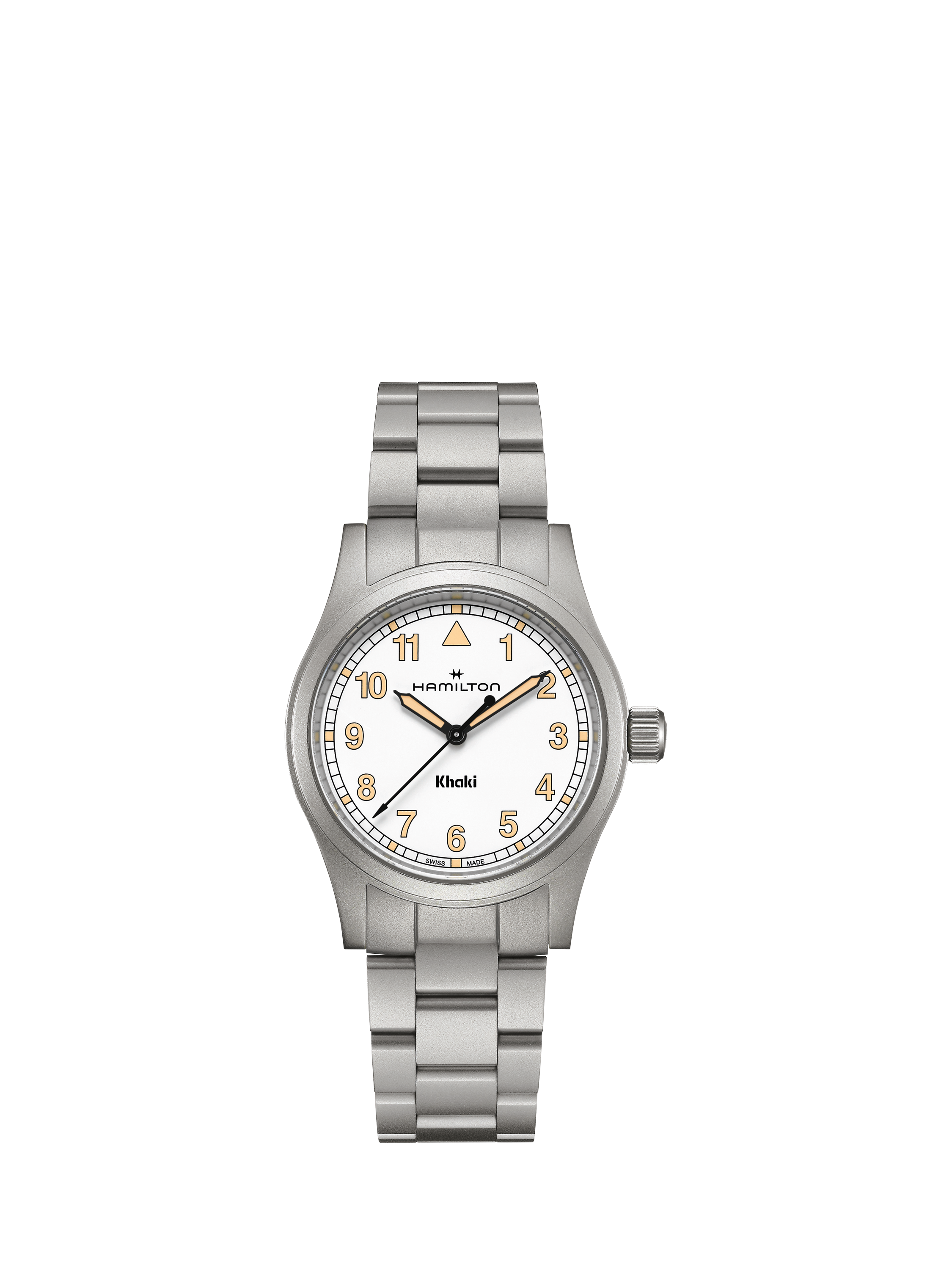 Product image 1 of 4, which shows Hamilton H69301110 Khaki Field Quartz Unisex Bracelet Strap Watch, White/Silver