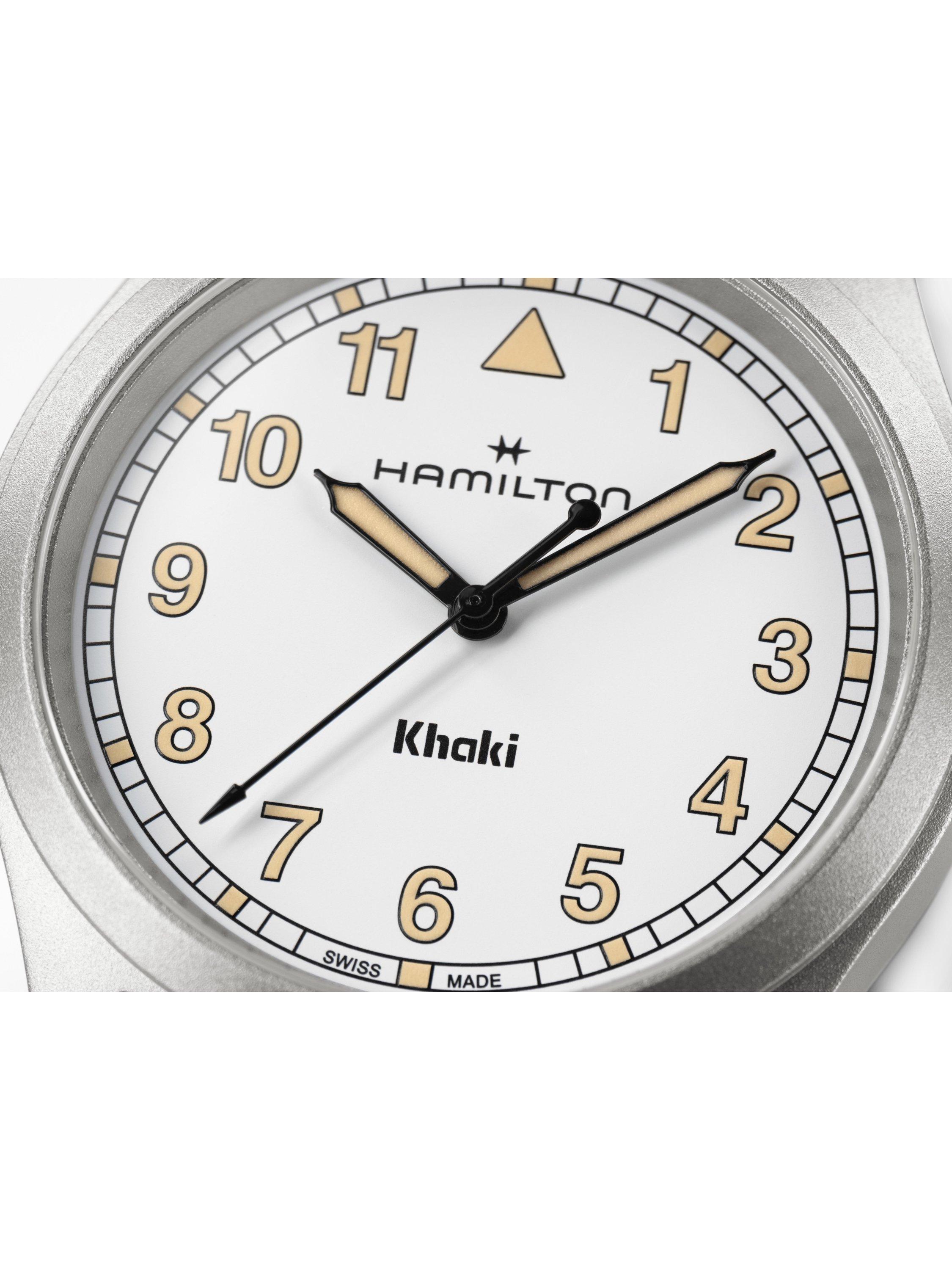 Product image 2 of 4, which shows Hamilton H69301110 Khaki Field Quartz Unisex Bracelet Strap Watch, White/Silver