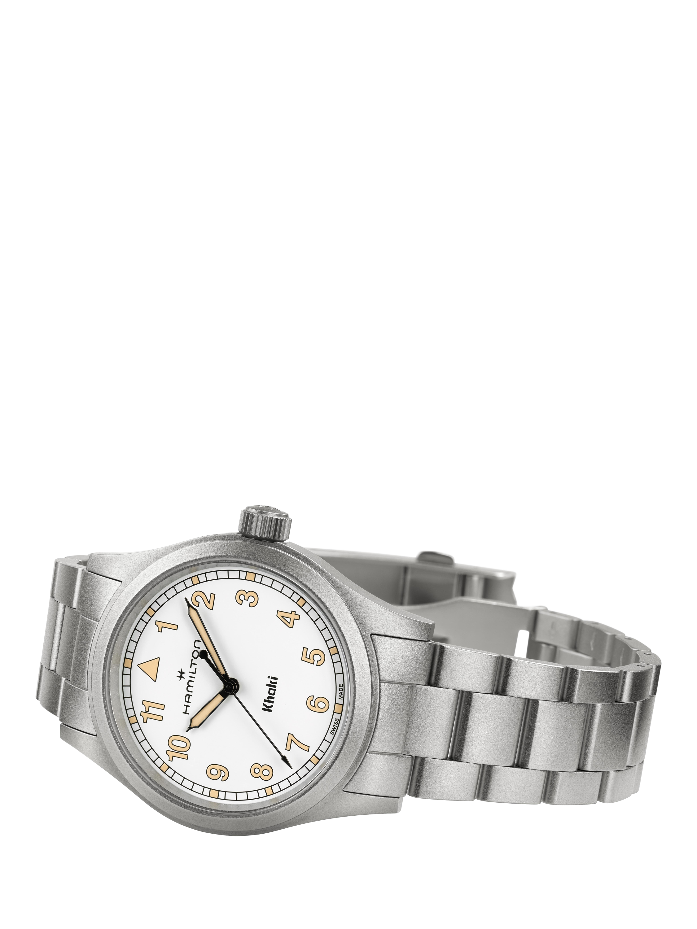 Product image 3 of 4, which shows Hamilton H69301110 Khaki Field Quartz Unisex Bracelet Strap Watch, White/Silver