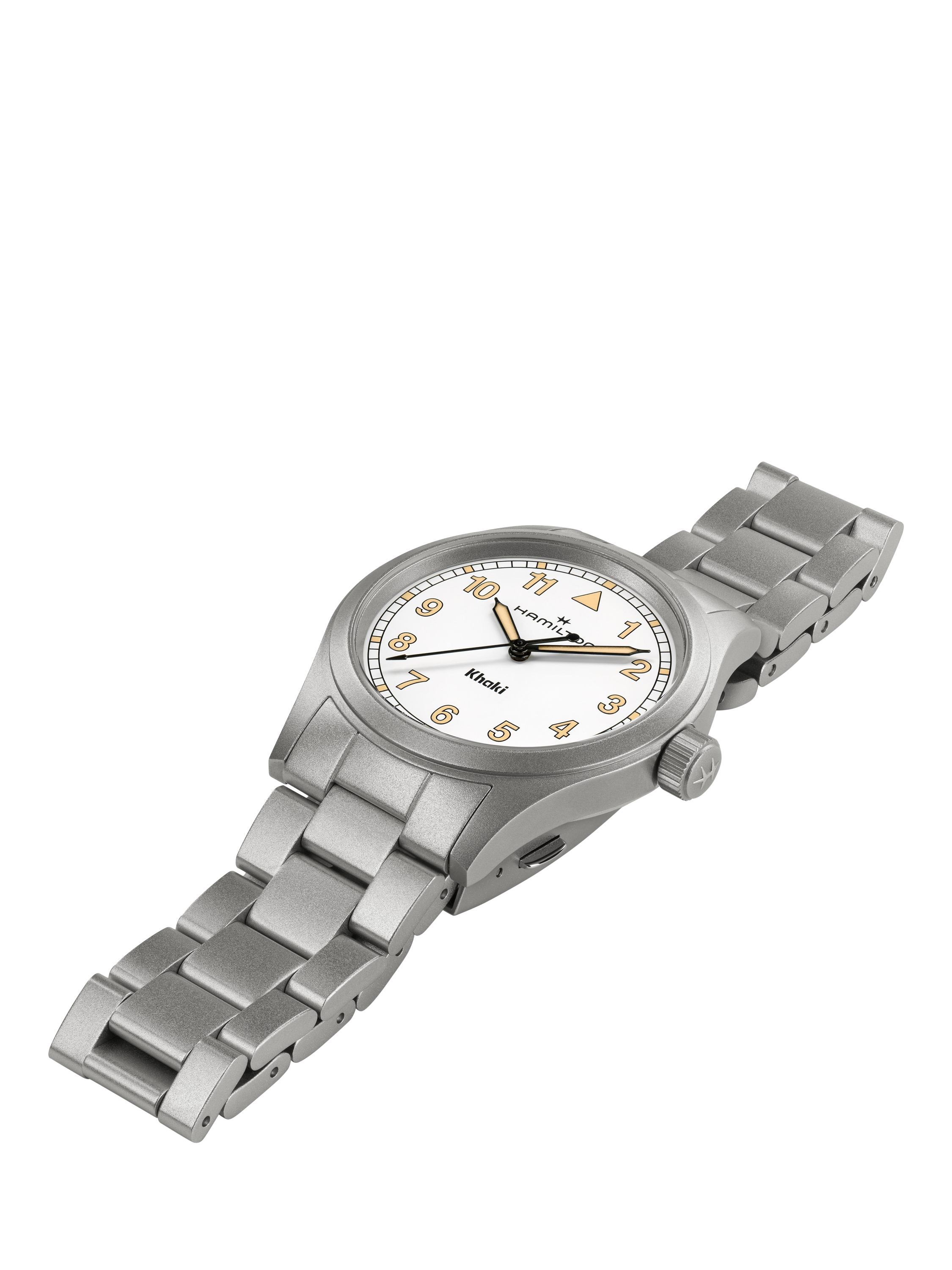 Product image 4 of 4, which shows Hamilton H69301110 Khaki Field Quartz Unisex Bracelet Strap Watch, White/Silver