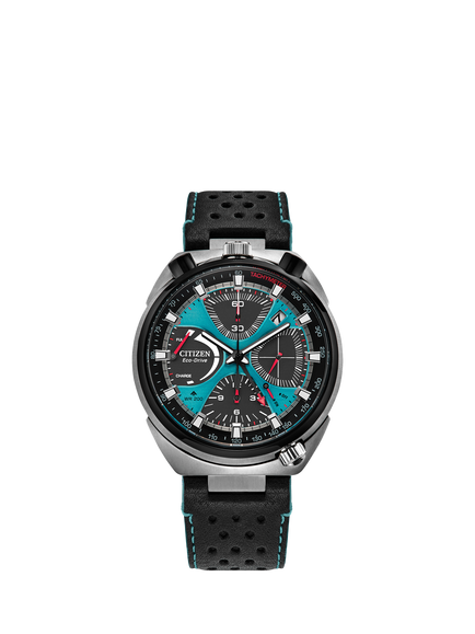 Citizen AV0106-01L Men's Promaster Bullhead Racing Chronograph Leather Strap Watch, Blue, Blue