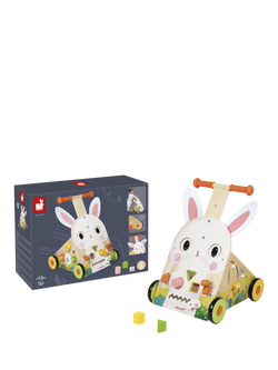 Janod Wooden Bunny Rabbit Trolley Baby Activity Toy, Multi