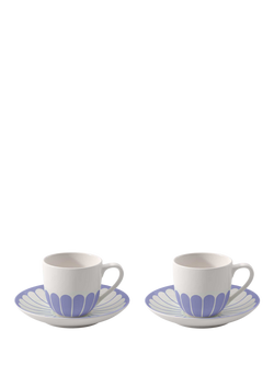 Villeroy & Boch Fleur Porcelain Espresso Cup & Saucer, Set of 2, 70ml, Bleu, Multi White
