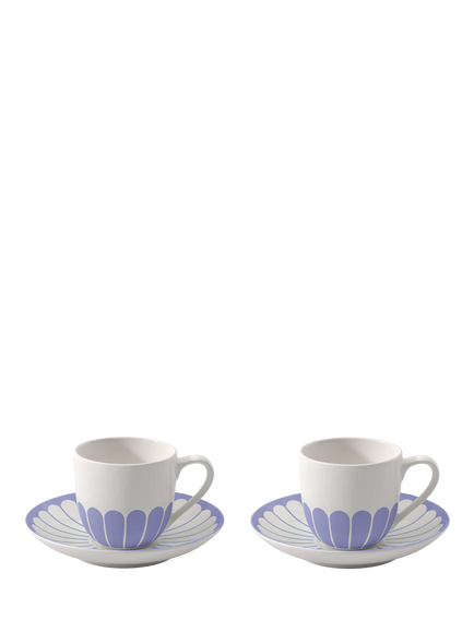 Villeroy & Boch Fleur Porcelain Espresso Cup & Saucer, Set of 2, 70ml, Bleu, Multi White