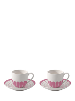 Villeroy & Boch Fleur Porcelain Espresso Cup & Saucer, Set of 2, 70ml, Cassis, Multi White