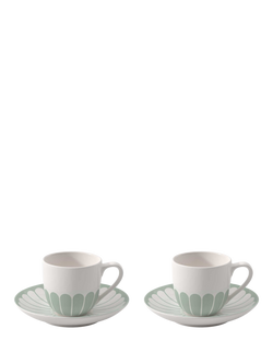 Villeroy & Boch Fleur Porcelain Espresso Cup & Saucer, Set of 2, 70ml, Vert, Multi White