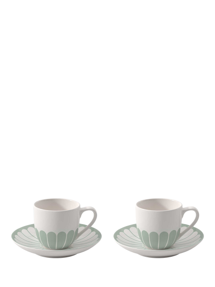 Villeroy & Boch Fleur Porcelain Espresso Cup & Saucer, Set of 2, 70ml, Vert, Multi White