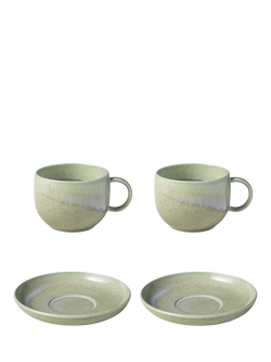 like. by Villeroy & Boch Perlemor Porcelain Espresso Cup & Saucer, Set of 2, 60ml, Alga, Mid Green