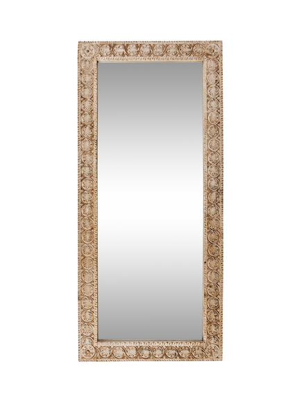 nkuku Tannir Hand Carved Mango Wood Full Length Wall Mirror, 166 x 75cm, Natural, Natural