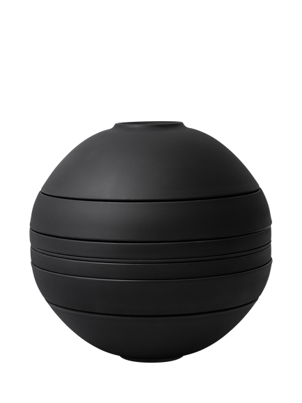 Villeroy & Boch Iconic La Boule Stacking Porcelain Dinnerware Set, 7 Piece, Black, Black