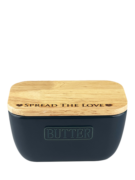 Selbrae House Spread The Love Oak and Ceramic Butter Dish, Blue, Blue
