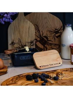 Selbrae House Spread The Love Oak and Ceramic Butter Dish, Blue - view 2, Blue