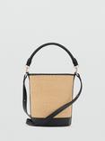 Mango Small Raffia Effect Bucket Bag, Black