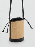 Mango Small Raffia Effect Bucket Bag, Black