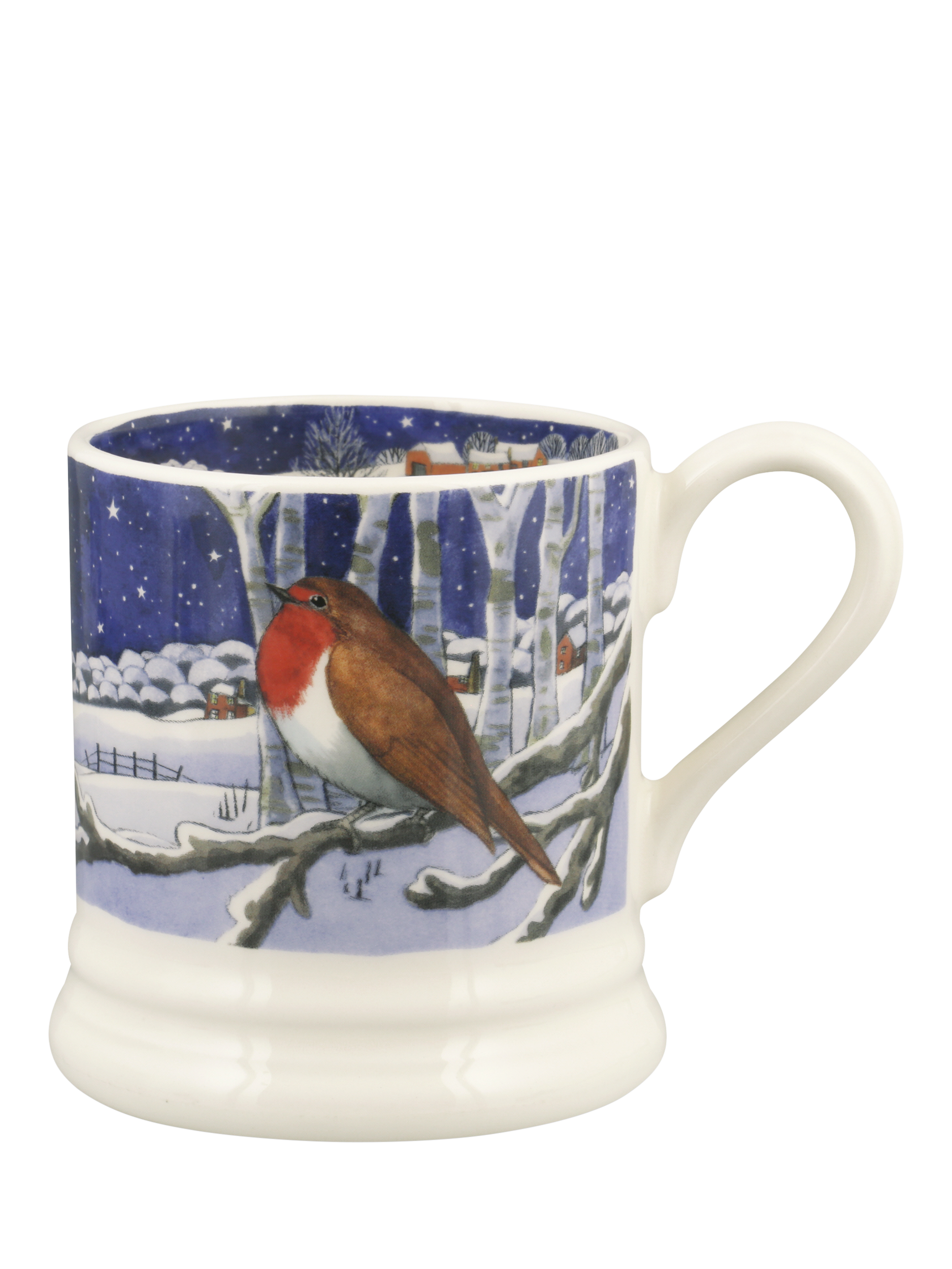 Emma Bridgewater Winter Animals at Night Midnight Robin Half Pint Earthenware Mug, 300ml