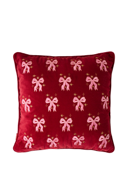 Elizabeth Scarlett Dazzling Bows Velvet Cushion, Pink, Pink