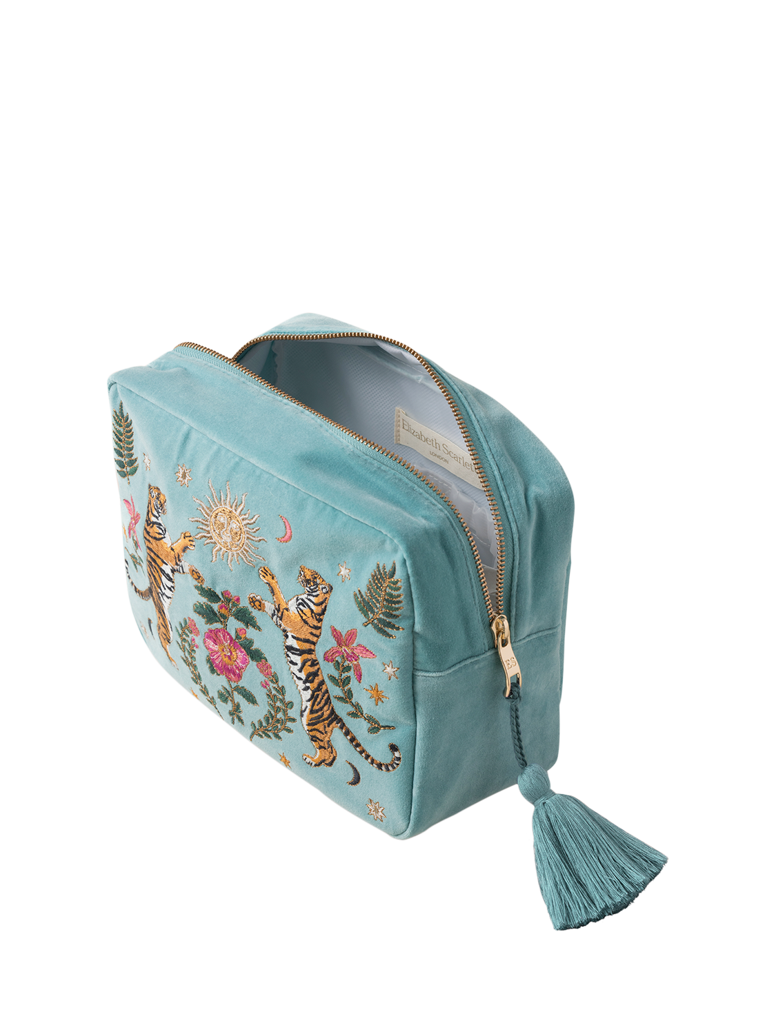 Product image 2 of 3, which shows Elizabeth Scarlett Celestial Tiger Wash Bag, Light Blue