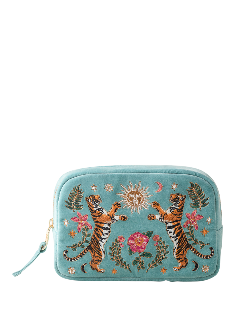 Product image 1 of 3, which shows Elizabeth Scarlett Celestial Tiger Makeup Bag, Light Blue