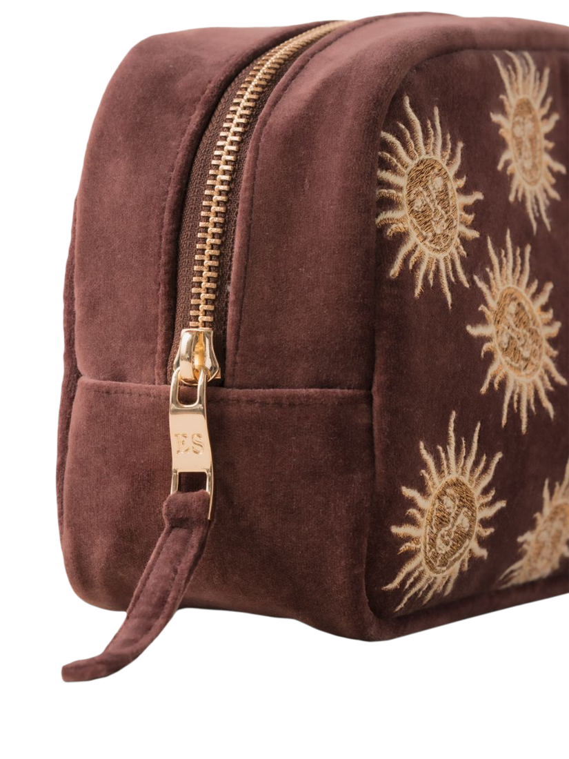Product image 2 of 3, which shows Elizabeth Scarlett Sun Goddess Makeup Bag, Chocolate