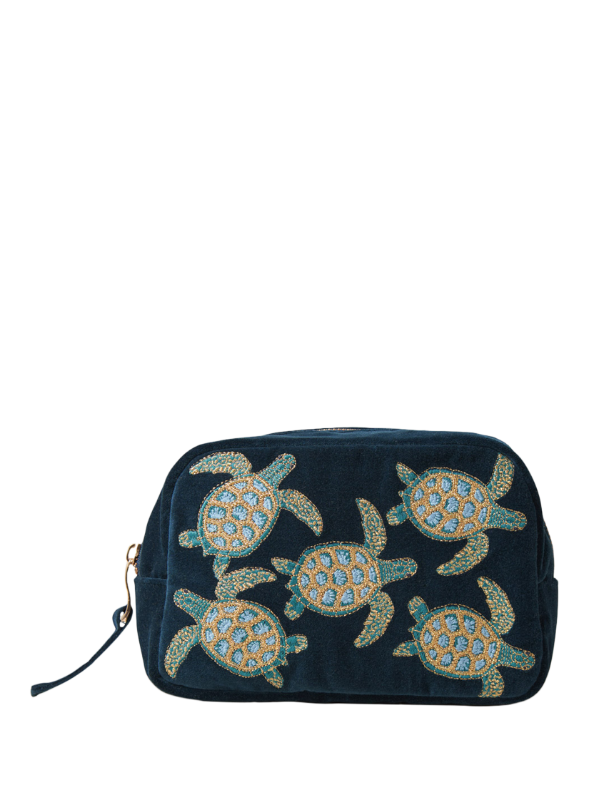 Product image 1 of 5, which shows Elizabeth Scarlett Turtle Marine Cosmetics Bag, Navy