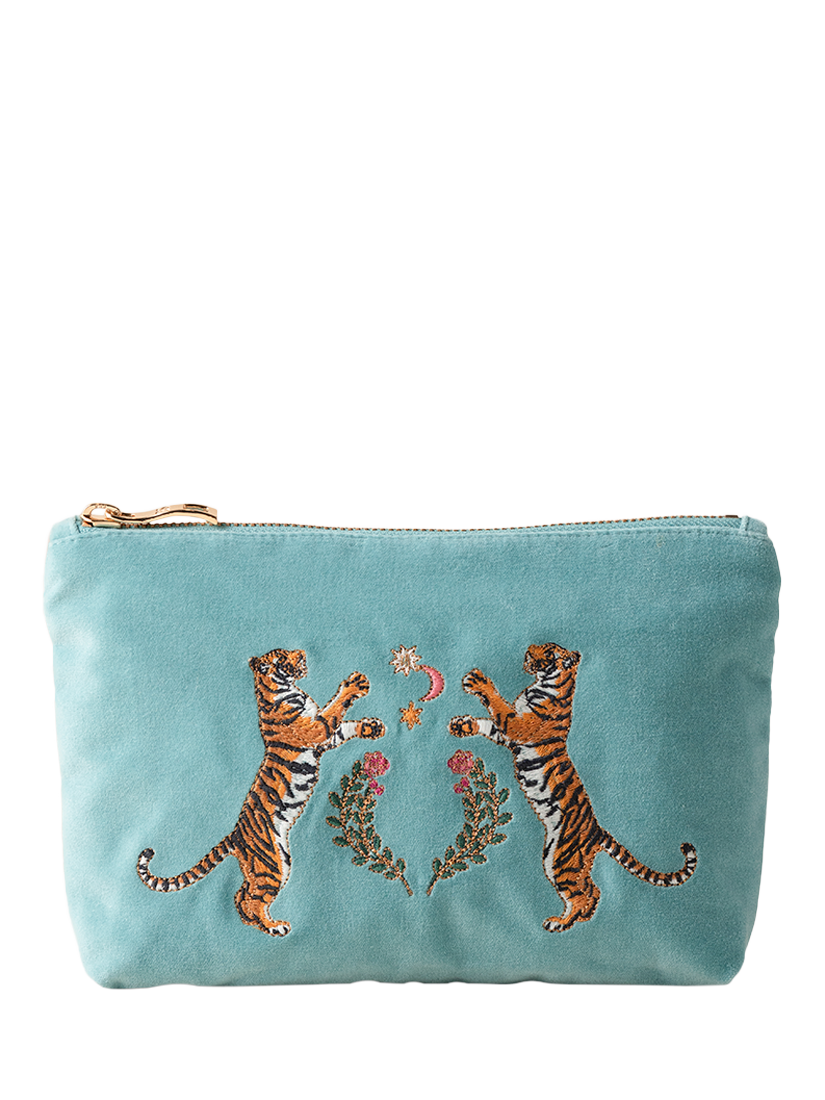 Product image 1 of 3, which shows Elizabeth Scarlett Celestial Tiger Mini Pouch, Light Blue