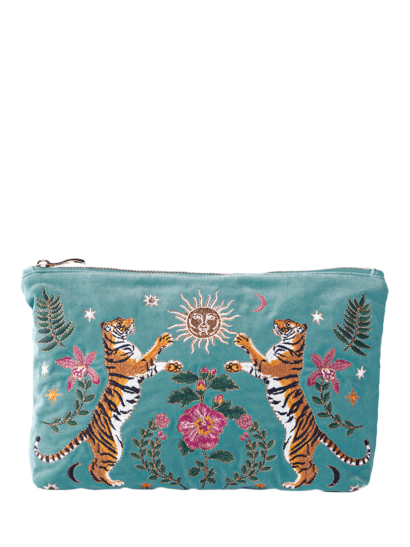 Product image 1 of 3, which shows Elizabeth Scarlett Celestial Tiger Pouch, Light Blue