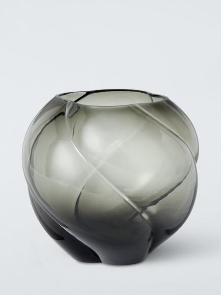 John Lewis Twist Optic Glass Vase, H16cm, Grey, Grey