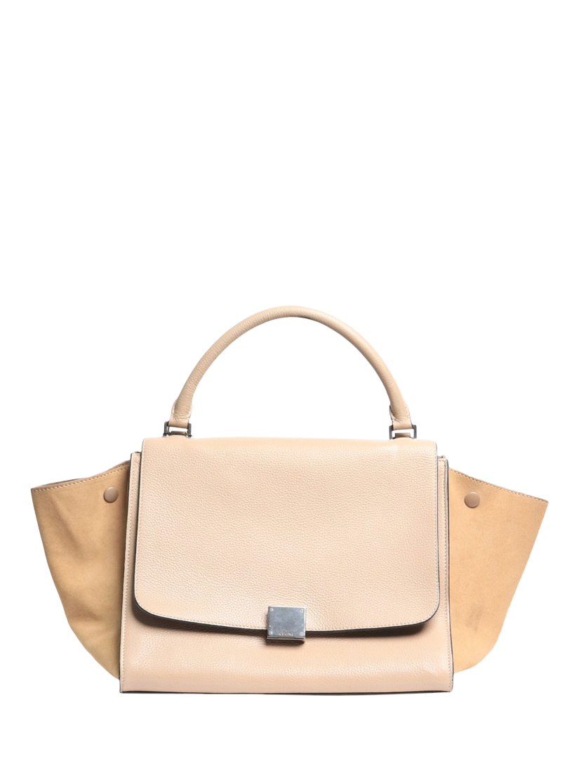 Product image 1 of 10, which shows Pre-loved CELINE Trapeze Leather and Suede Grab Bag, Khaki