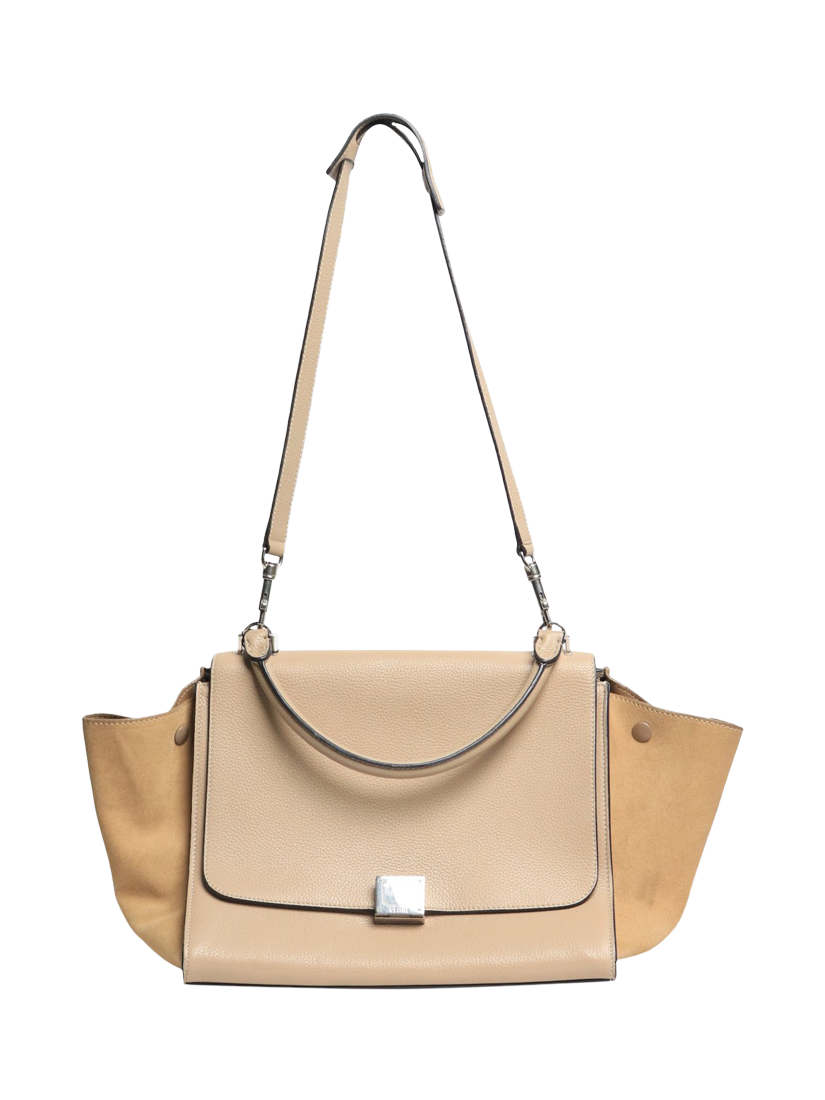 Product image 2 of 10, which shows Pre-loved CELINE Trapeze Leather and Suede Grab Bag, Khaki