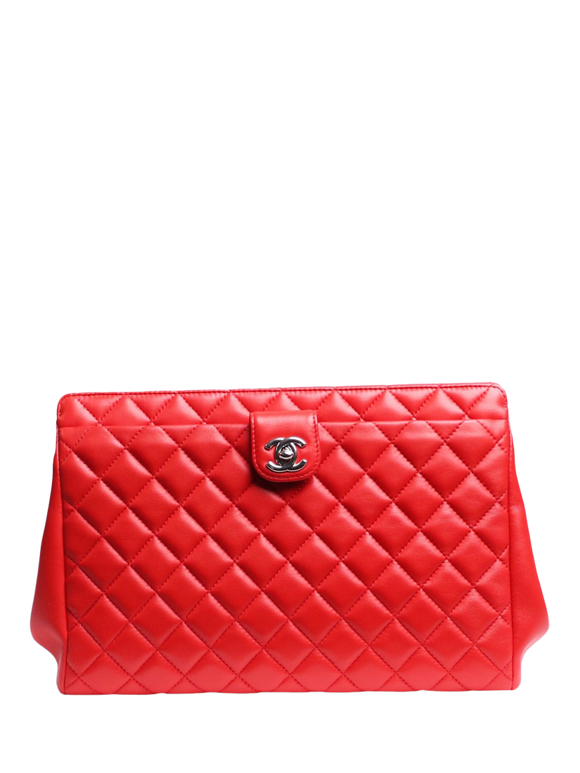 Pre-loved CHANEL Lambskin Quilted Clutch Bag, Red