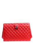 Pre-loved CHANEL Lambskin Quilted Clutch Bag, Red