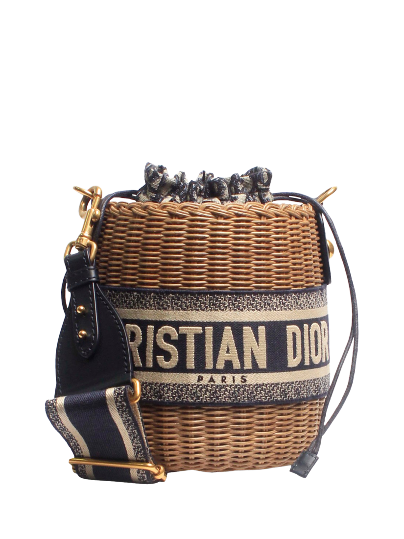 Pre-loved Christian Dior 2021 Oblique Wicker Basket Shoulder Bag, Neutral
