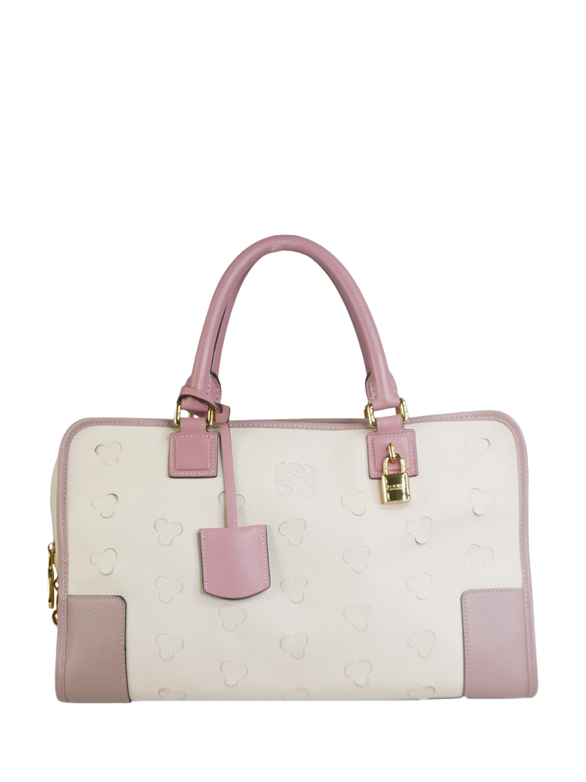 Pre-loved LOEWE Amazona Leather Top Handle Grab Bag, Cream/Lilac