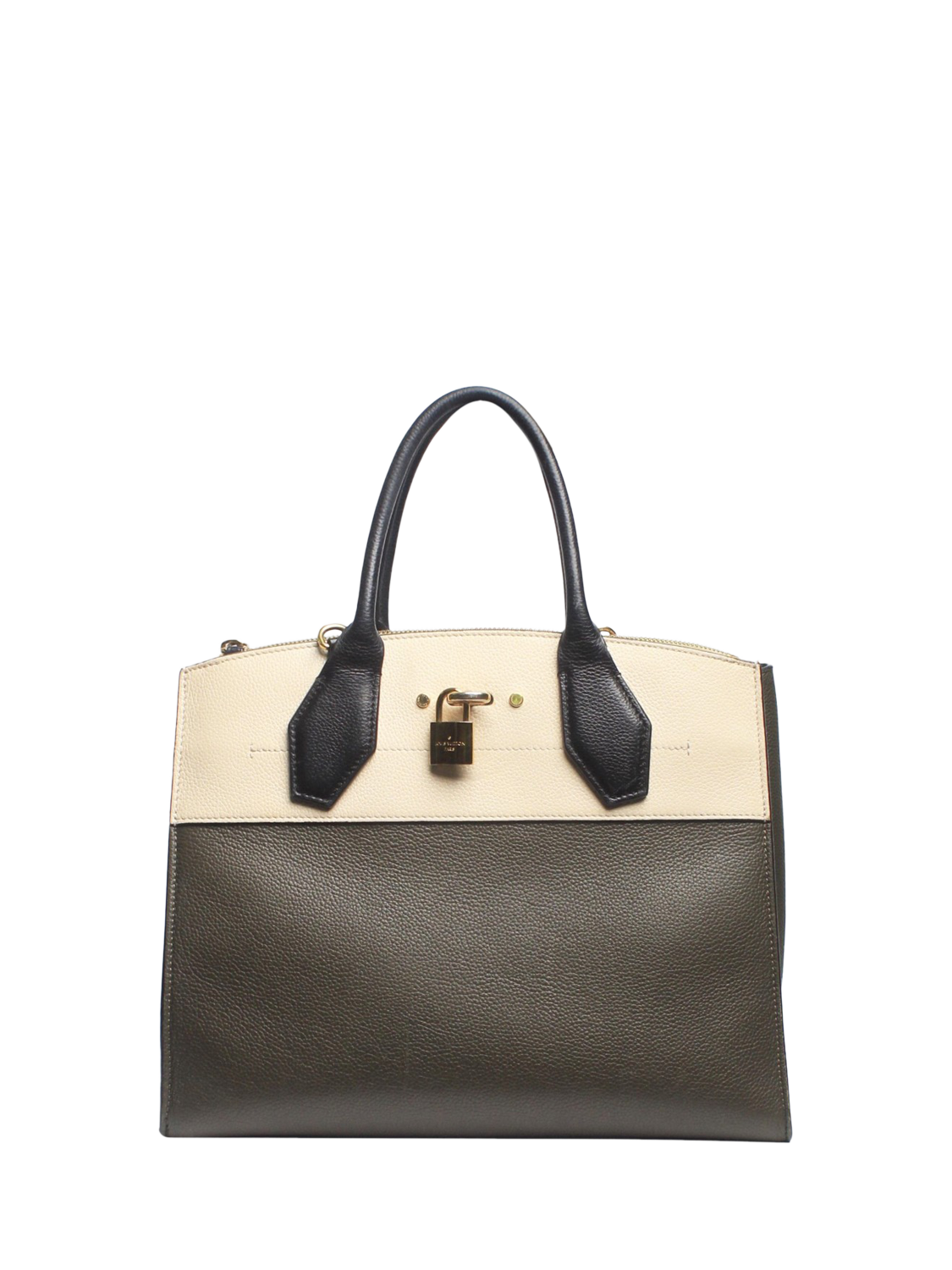 Product image 1 of 5, which shows Pre-loved Louis Vuitton On My Side Leather Top Handle Grab Bag, Military Green/Beige