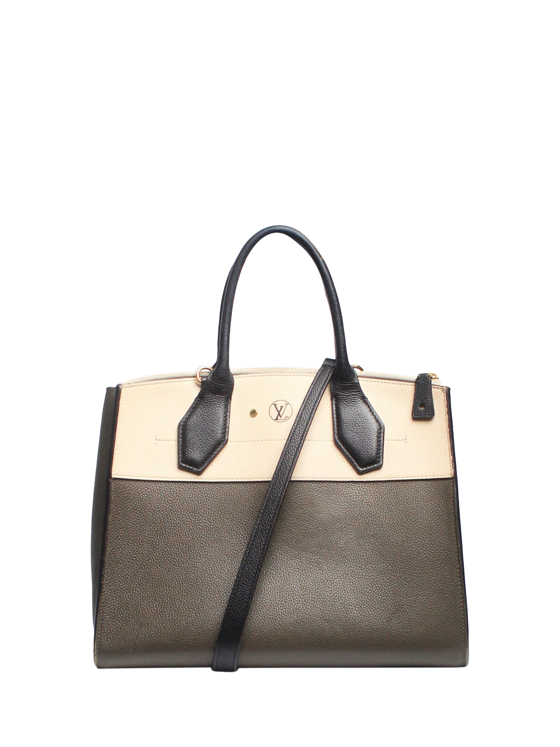 Product image 2 of 5, which shows Pre-loved Louis Vuitton On My Side Leather Top Handle Grab Bag, Military Green/Beige