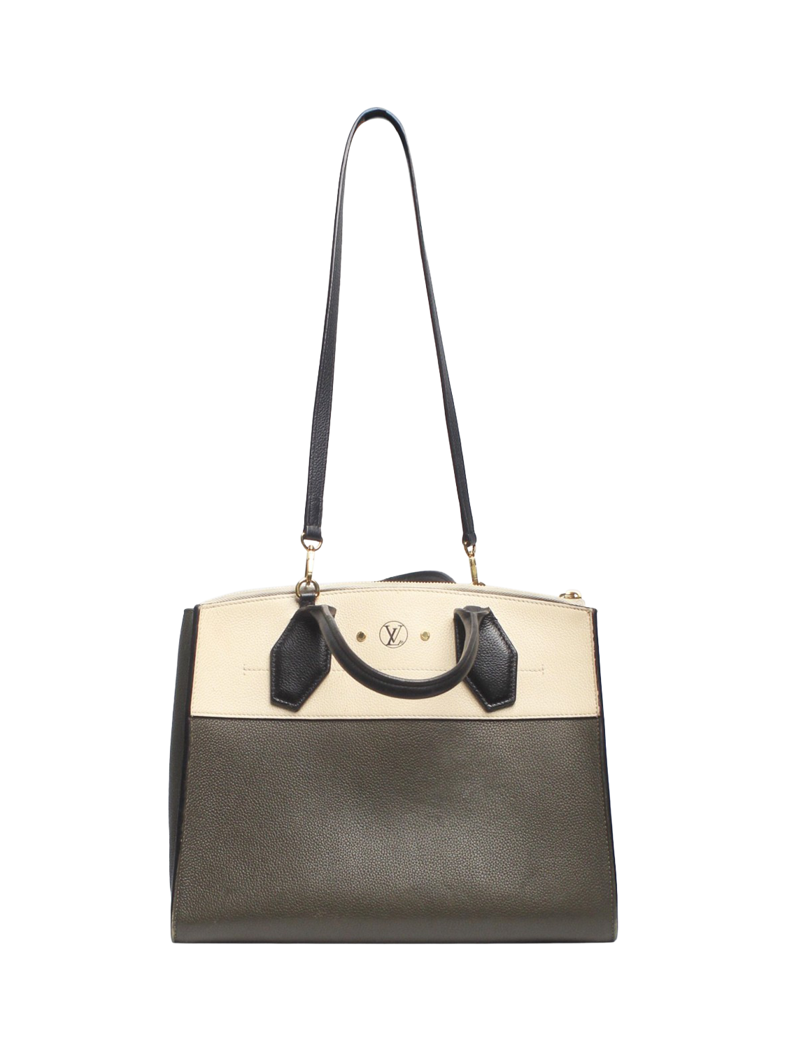 Product image 3 of 5, which shows Pre-loved Louis Vuitton On My Side Leather Top Handle Grab Bag, Military Green/Beige