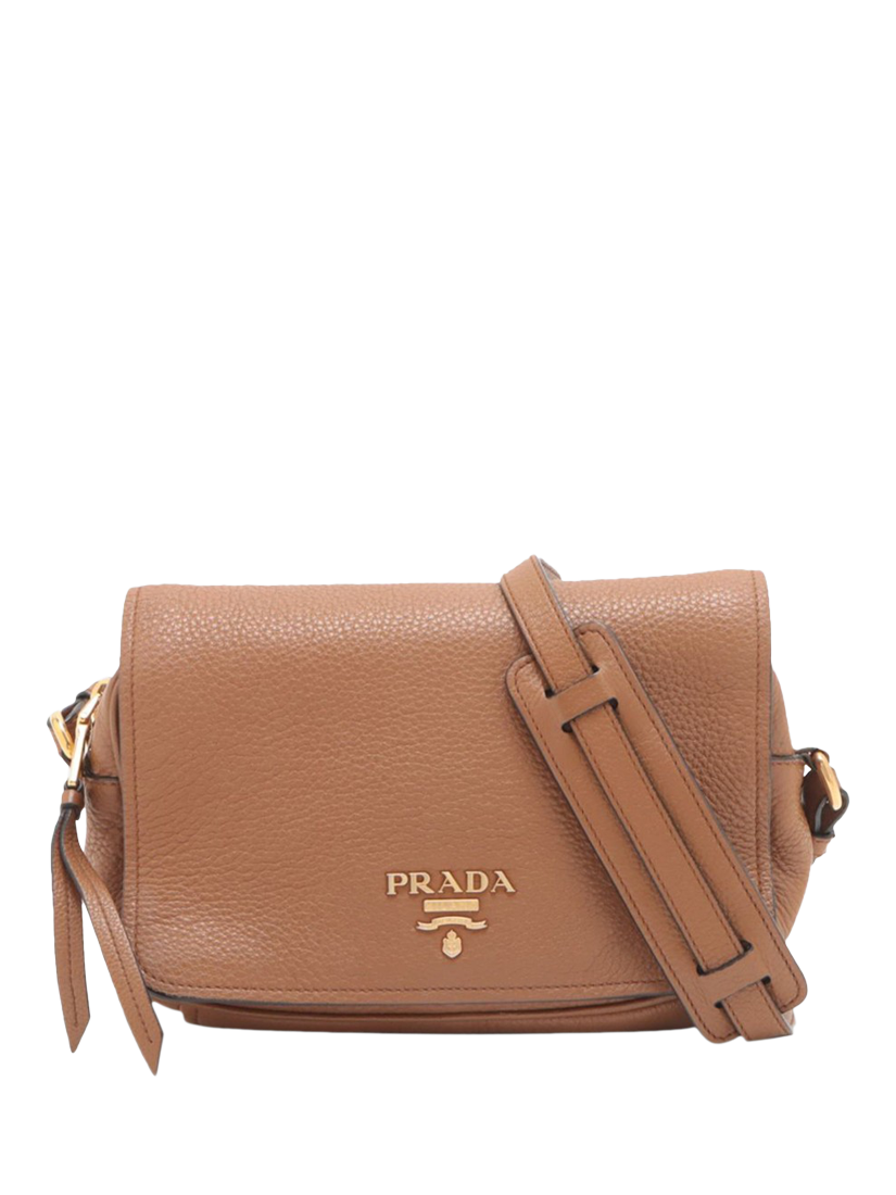 Pre-loved Prada Vitello Phenix Leather Shoulder Bag, Tan