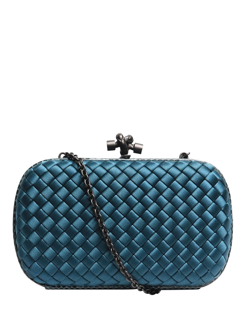 Pre-loved Bottega Veneta Knot Intrecciato Leather Clutch Bag, Blue