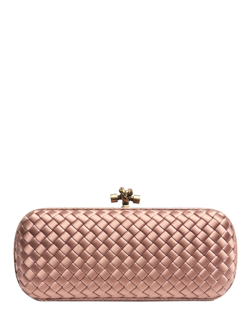 Pre-loved Bottega Veneta Knot Intrecciato Leather Elongated Clutch Bag, Dusty Pink