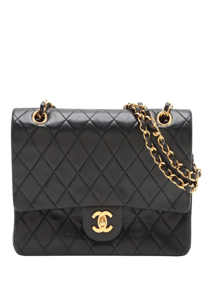Pre-loved CHANEL Vintage 1989 Medium Lambskin Diamond-Quilted Classic Double Flap Shoulder Bag, Black