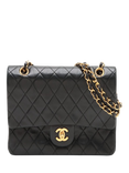 Pre-loved CHANEL Vintage 1989 Medium Lambskin Diamond-Quilted Classic Double Flap Shoulder Bag, Black