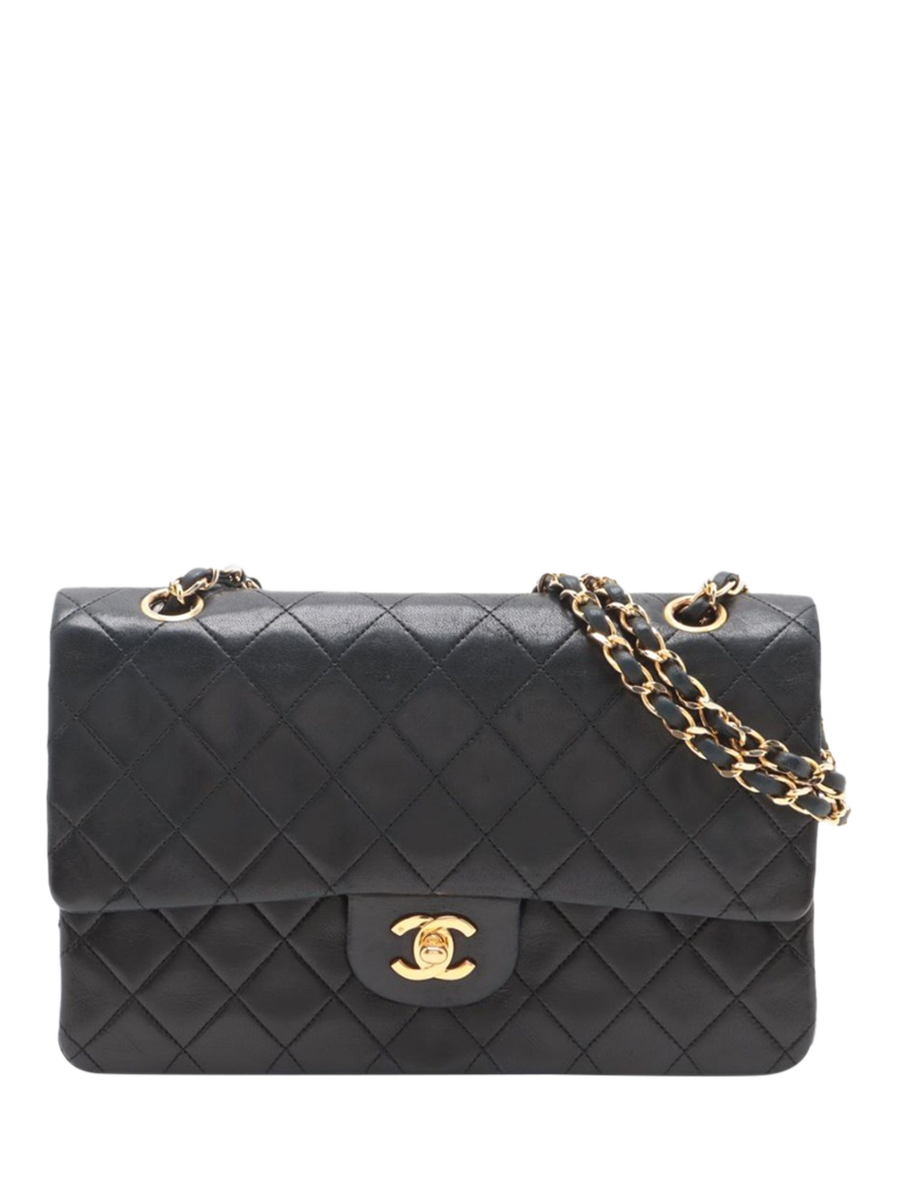 Pre-loved CHANEL Vintage 1989 Medium Lambskin Diamond-Quilted Classic Double Flap Shoulder Bag, Black