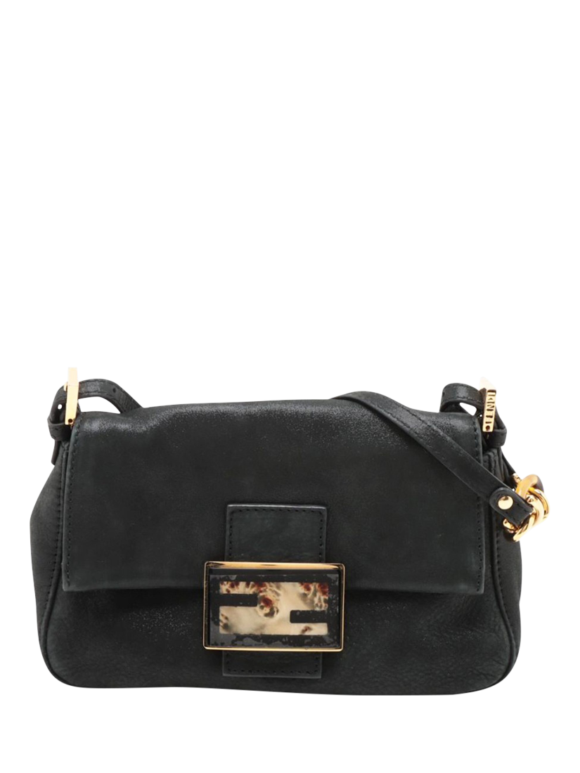 Pre-loved Fendi Mamma Baguette Coated Leather Shoulder Bag, Black