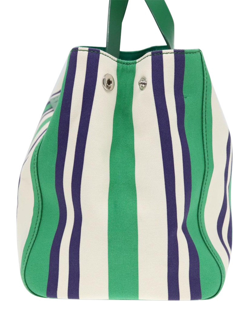 Product image 5 of 9, which shows Pre-loved Miu Miu Striped Canvas 2Way Tote Bag, Green/Blue